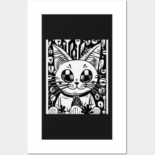 Beautiful Black and White Cat Illustration - Modern Art Posters and Art